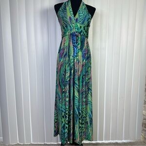 Dress Green Multicolor Halter Maxi
